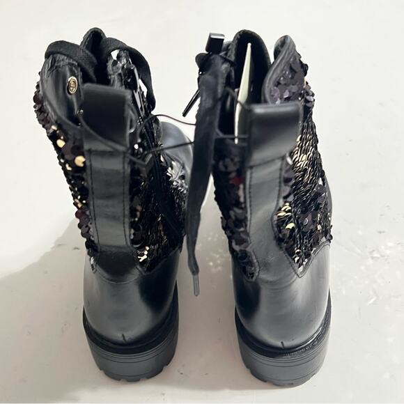 Zara Black Leather Sequined Lace Up Boots Size 6 US - Picture 14 of 15